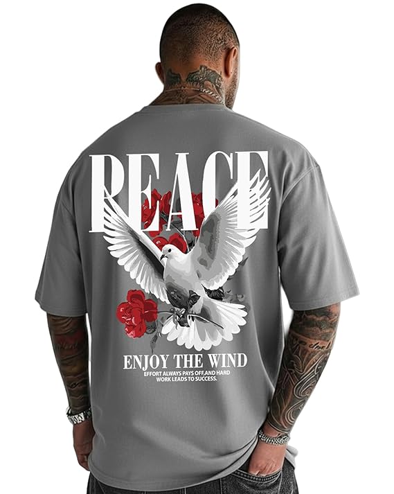 71FaPeS-yxL._SX569_ AUSK Men’s Peace Printed Oversized T-Shirt |Modern Streetwear Tshirt for Mens | Half Sleeve Tshirts for Men