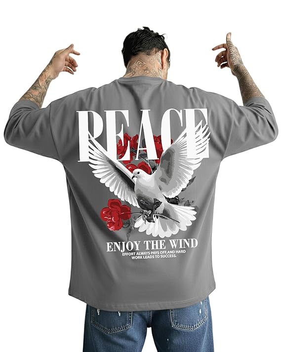 71ekzblwvTL._SX569_ AUSK Men’s Peace Printed Oversized T-Shirt |Modern Streetwear Tshirt for Mens | Half Sleeve Tshirts for Men