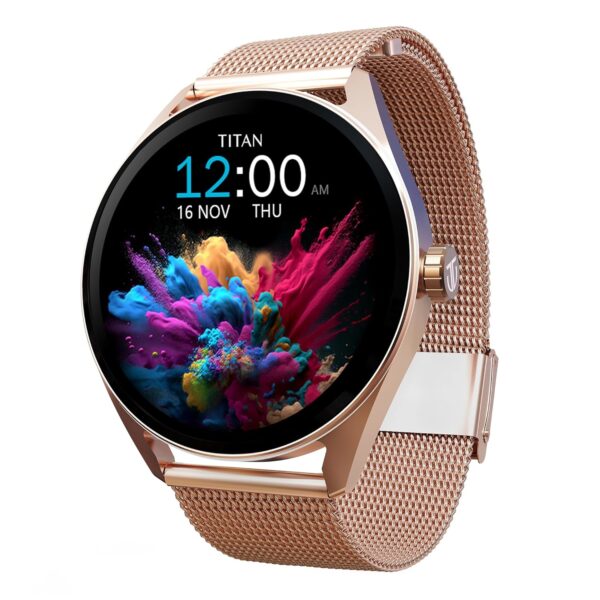 Titan Crest 1.43” AMOLED Smart Watch with BT Calling, AI Morning Briefs, Functional Crown, Health Tracking, Aluminium Body, 100+ Sports Modes, Smartwatch for Men and Women - Black Silicone Strap