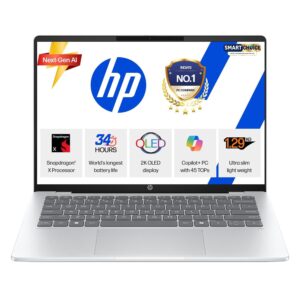 laptop 1 HP Smartchoice OmniBook 5 OLED (Previously Pavilion), Snapdragon X Processor 45 Tops (16GB LPDDR5x, 512GB SSD), 2K 14''/35.6cm, Win11, Office24, Silver, 1.29kg, he0014QU, Multi-Day Battery, AI Laptop Visit the HP Store