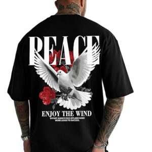 tshirt 2 AUSK Men’s Peace Printed Oversized T-Shirt |Modern Streetwear Tshirt for Mens | Half Sleeve Tshirts for Men