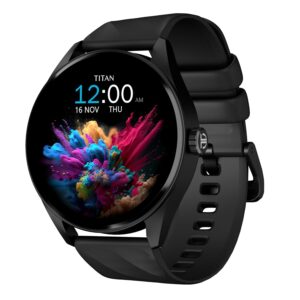 watch2 Titan Crest 1.43” AMOLED Smart Watch with BT Calling, AI Morning Briefs, Functional Crown, Health Tracking, Aluminium Body, 100+ Sports Modes, Smartwatch for Men and Women - Black Silicone Strap
